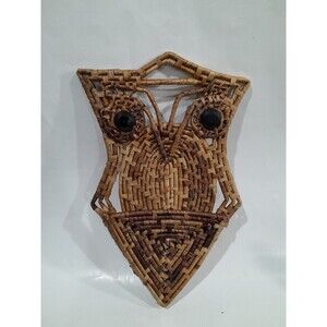 Vintage Wicker Owl Decor Wall Hanger,  With Pouch 16 Inch